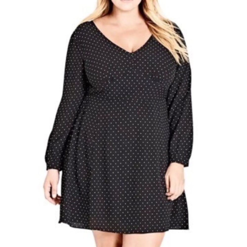 City Chic Womn XS/14 Black Dot Print Empire Waist Tie Back Sweet Spot Mini Dress